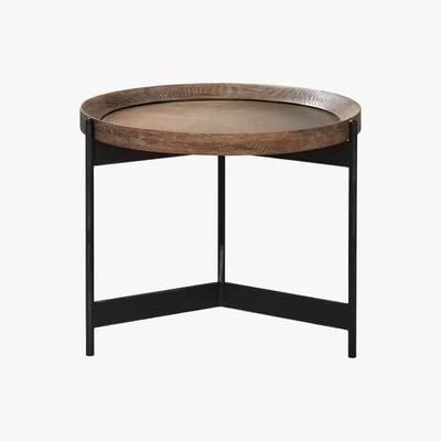 Barker and Stonehouse Zeke Round 55cm Side Table, Light Brass and Oak