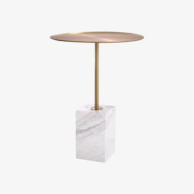 Barker and Stonehouse Eichholtz Cole Side Table Brushed Brass Finish White Marble, Round, Gold | Barker & Stonehouse