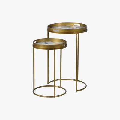 Barker and Stonehouse Pair of Tray Side Tables, Gold and Marble effect