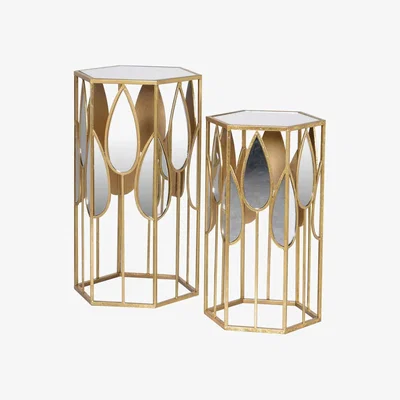 Barker and Stonehouse Pair of Hexagonal Mirrored Side Tables, Gold and Mirrored