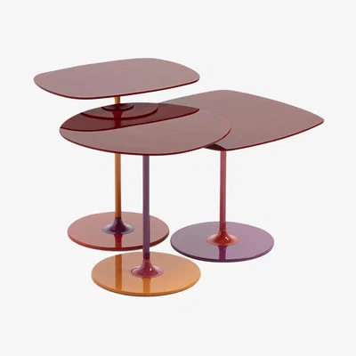 Barker and Stonehouse Kartell Thierry Set 3 Side Tables H40+H45+H50 Burgundy, Red Glass | Barker & Stonehouse