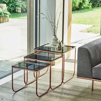 Barker and Stonehouse Bontempi Tokio Nest of 3 Tables, Grey Glass | Barker & Stonehouse
