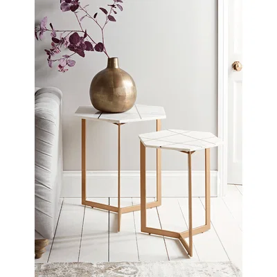 Cox and Cox Two Marble & Brass Side Tables