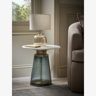 Cox and Cox Blue Cut Glass & Marble Side Table