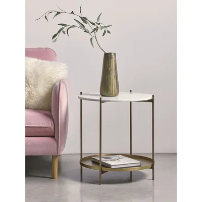 Cox and Cox Round Marble & Brass Side Table