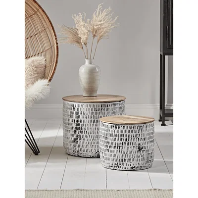 Cox and Cox Two Enamelled Storage Tables - Black