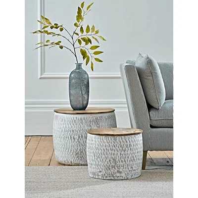 Cox and Cox Two Enamelled Storage Tables - Taupe