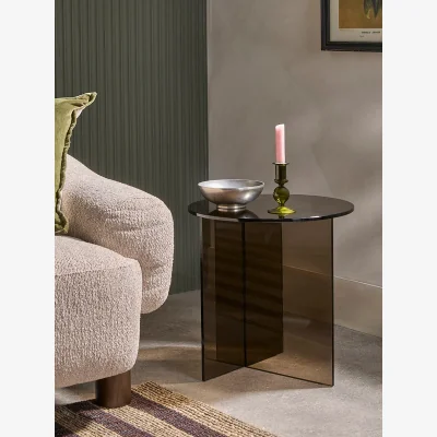 Cox and Cox Round Coloured Glass Side Table - Smoked