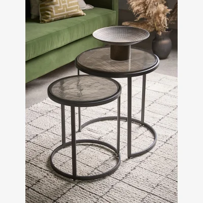 Cox and Cox Two Smoked Cast Glass Nesting Side Tables