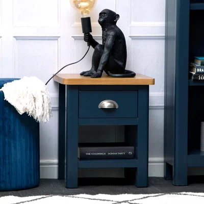 Chiltern Oak Furniture Rutland Blue Painted Oak Lamp Table with Drawer
