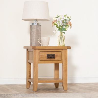 Chiltern Oak Furniture Rustic Oak 1 Drawer Large Lamp Table