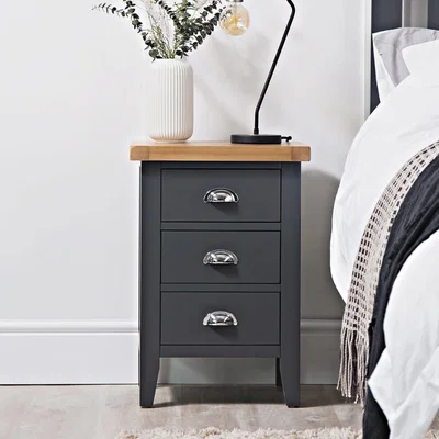 Chiltern Oak Furniture Suffolk Midnight Grey Painted Oak Large Bedside Table