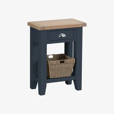 Chiltern Oak Furniture Suffolk Midnight Grey Painted Oak Telephone Table with Wicker Basket