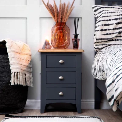 Chiltern Oak Furniture Gloucester Midnight Grey Painted Large 3 Drawer Bedside Table