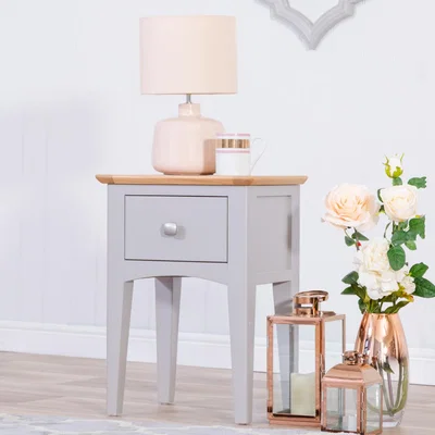 Chiltern Oak Furniture Malvern Shaker Grey Painted Oak Lamp Table With Drawer