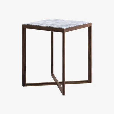 The Conran Shop Krusin Side Table in Walnut Stained Oak & Arabescato Marble 45cm