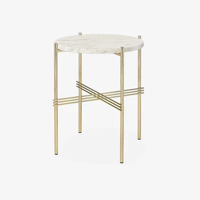 The Conran Shop TS Round Side Table in Neutral White Travertine & Brass 40cm