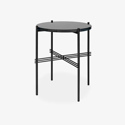 The Conran Shop TS Round Side Table in Graphite Black Glass & Black 40cm