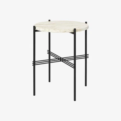 The Conran Shop TS Round Side Table in Neutral White Travertine & Black 40cm