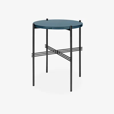 The Conran Shop TS Round Side Table in Navy Blue Glass & Black 40cm