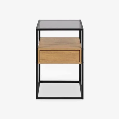 Cult Furniture £10 Off Randolf 1 Drawer Side Table, Oak Effect & Black