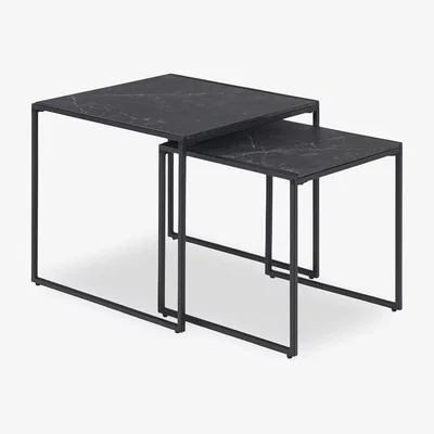 Cult Furniture £10  Off  Infinity Nesting Square Side Tables, Black Marble Effect