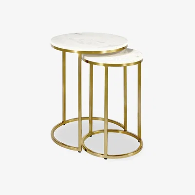 Cult Furniture £90 Off Set of 2 Nesting Side Tables, White Marble & Brass