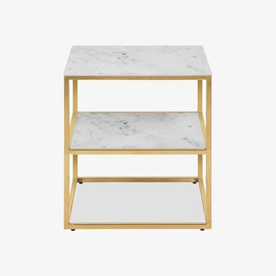 Cult Furniture £20 Off Alisma Rectangle Side Table, White Marbled Glass & Brass