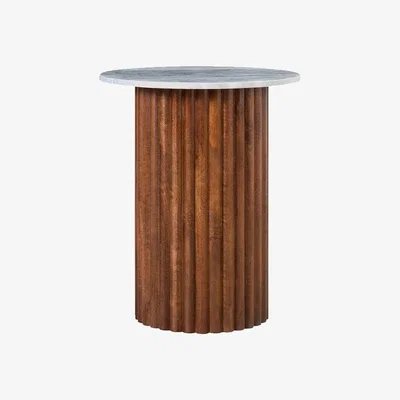 Cult Furniture Medby Round Side Table, Grey Marble & Walnut