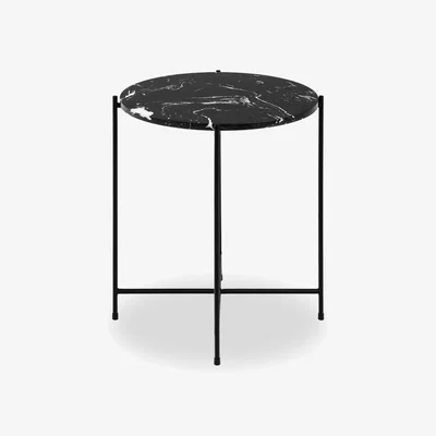 Cult Furniture £10  Off  Avila Round Side Table, Black Marble
