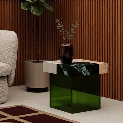 Cult Furniture Bay Side Table, Marble & Green Acrylic