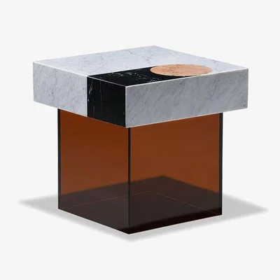 Cult Furniture Atmos Side Table, Marble & Brown Acrylic