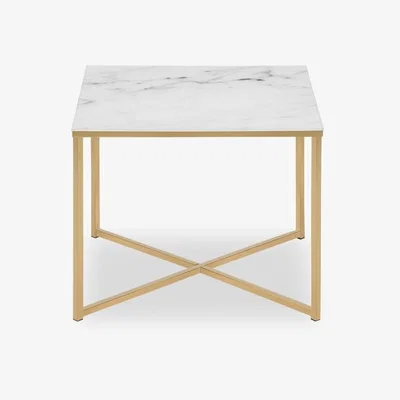 Cult Furniture £20 Off Alisma Square Side Table, White Marbled Glass & Brass