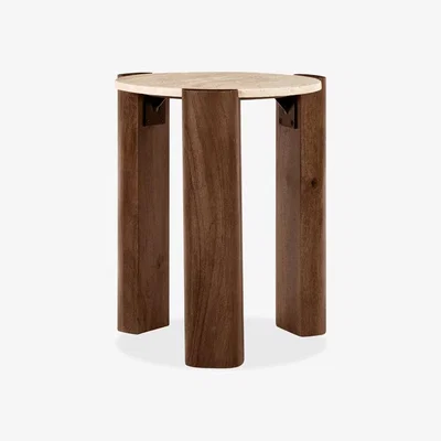 Cult Furniture £30 Off Emil Round Side Table, Dark Mango Wood & Travertine