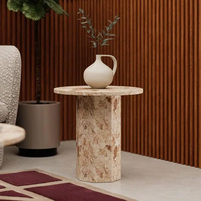 Cult Furniture Naxos Round Side Table, Latte Marble