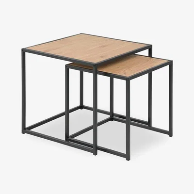 Cult Furniture £10 Off Seaford Set of 2 Nesting Side Tables, Oak Effect & Black