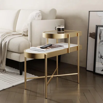 Dunelm Noelle Gold Effect Faux Marble Sofa Side Table Clear