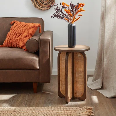 Dunelm Mila Rattan Dark Mango Wood Side Table Brown