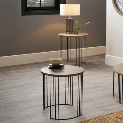 Dunelm Pacific Atri Set of 2 Nest of Side Tables, Light Wood Effect Natural