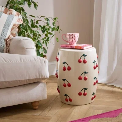 Dunelm Cherry Print Ceramic Side Table