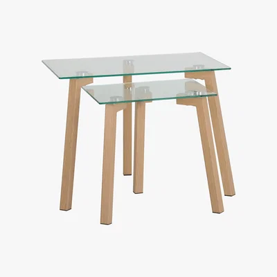 Dunelm Morton Oak and Glass Nest Of Tables Rose Gold