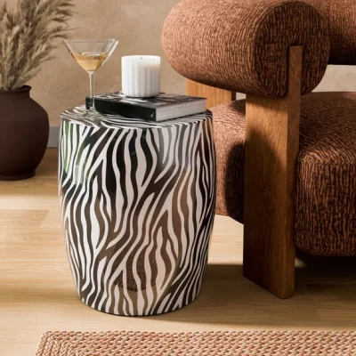 Dunelm Metal Drum Zebra Print Side Table