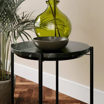 Dunelm Santi Side Table, Mango Wood and Marble Black