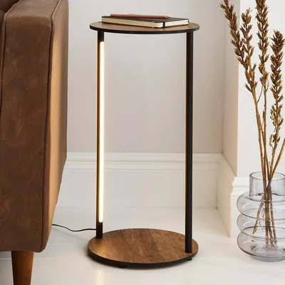 Dunelm Fulton Side Table with LED Lights Rustic Pine Pine (Brown)