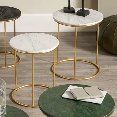 Dunelm Pacific Milly Set of 2 Nest of Side Tables, Marble White