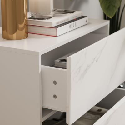 Dunelm Viola 2 Drawer Bedside Table, White Marble Effect White