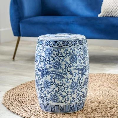 Dunelm Matilde Floral Ceramic Side Table Blue