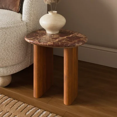 Dunelm Pondus Side Table, Real Cherry Marble and Mango Wood