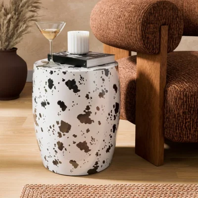 Dunelm Metal Drum Cow Print Side Table