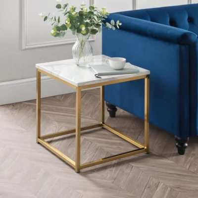 Dunelm Return - Scala Lamp Table, Gold and Marble Effect